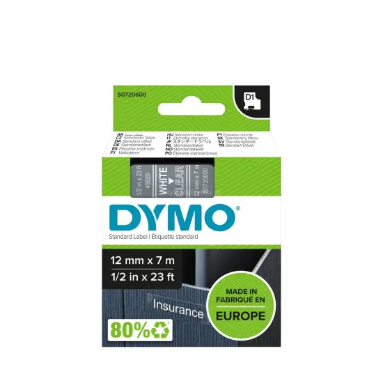 Taśma DYMO D1 - 12mm x 7 m przezroczysta / biały nadruk S0720600 / 45020